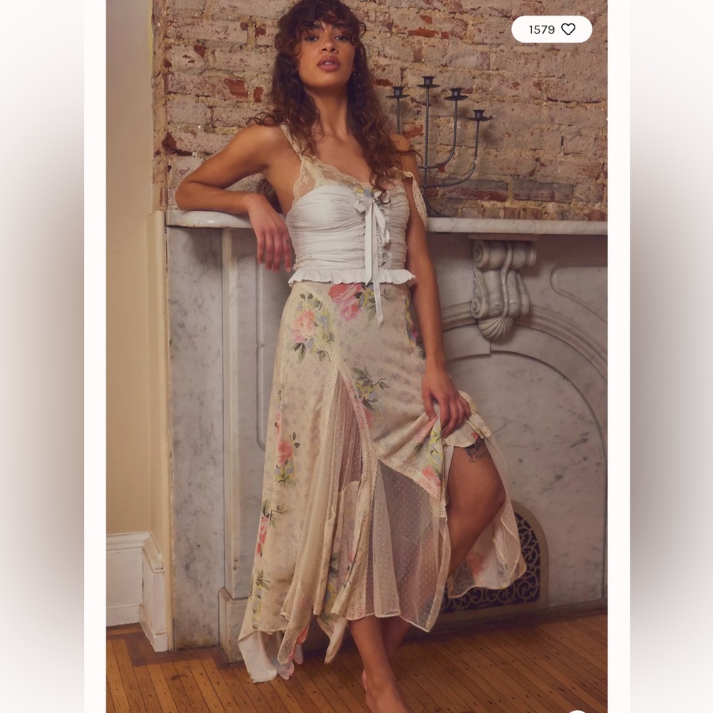 Free People Good Luck Charm Lace Floral Vintage maxi Slip Dress - Picture 3 of 10